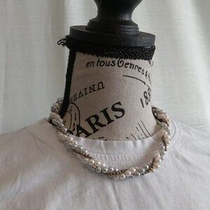 VINTAGE 1940's FAUX PEARL NECKLACE CHOKER WITH TWISTED STRANDS